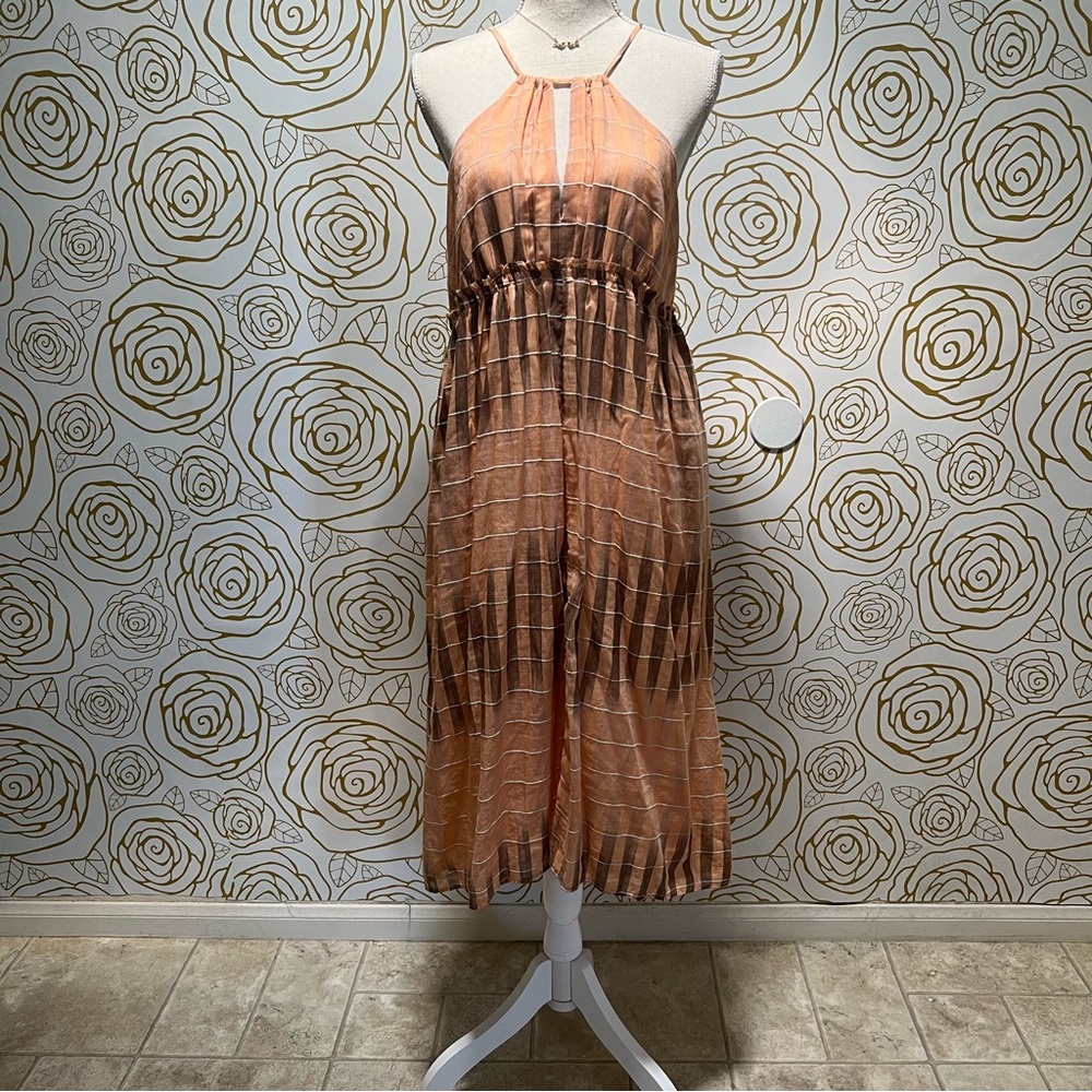 Anthropologie Orange/Peach ikat halter dress